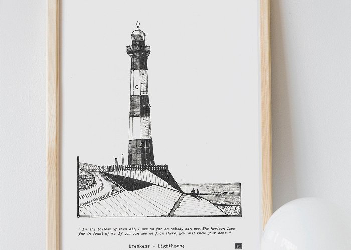 Vuurtoren van Breskens Nederland Art Print, Nederlandse vuurtoren pen inkt illustratie ... photo